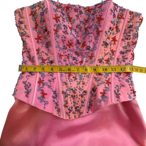 PRECIOUS FORMALS Pink Beaded Formal Dress Size 8 - Picture 11 of 17